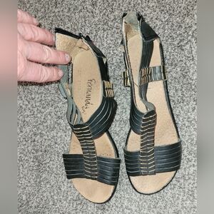 Brown and Gold Strappy Comfort Sandals